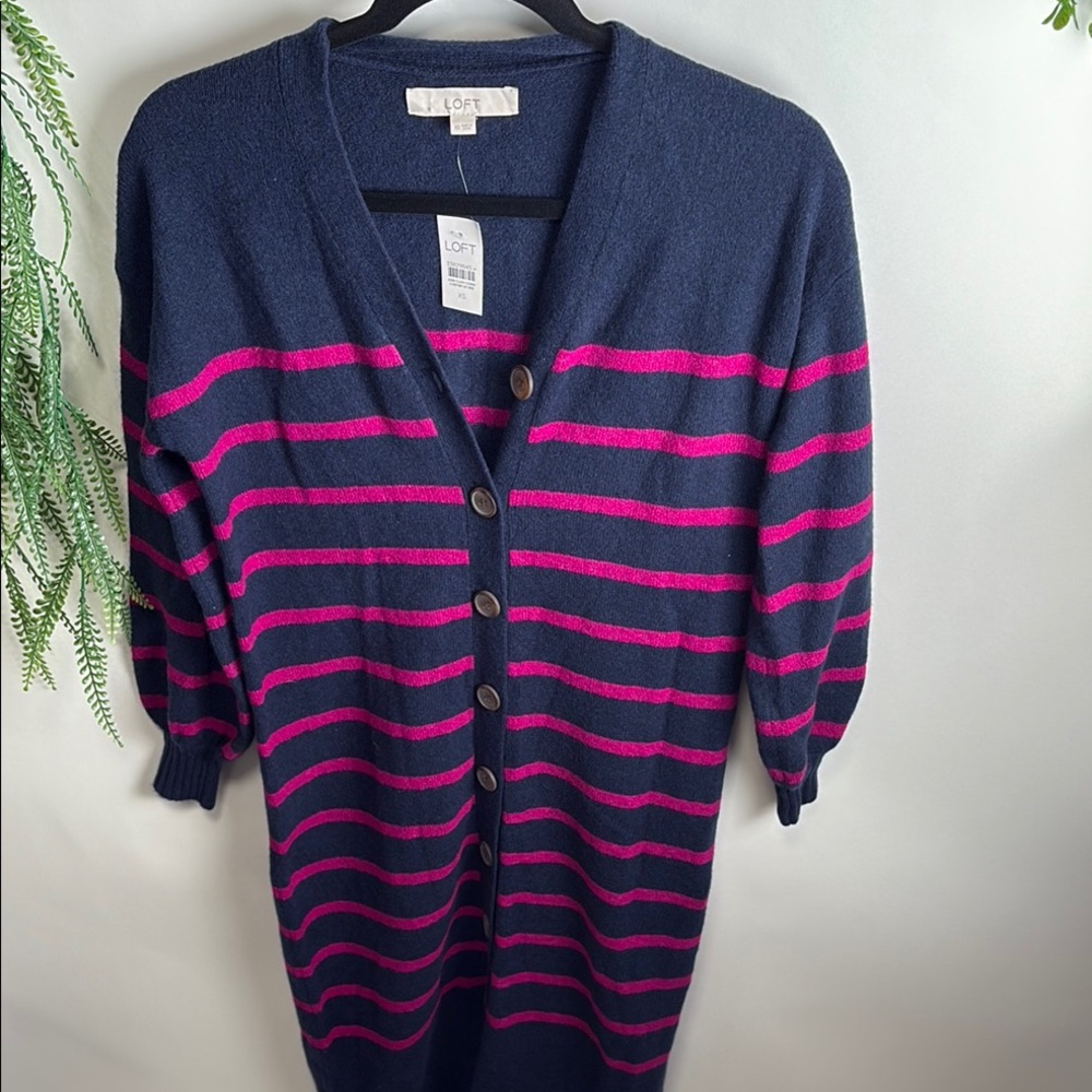 LOFT Striped Knit Cardigan in Blue and Pink